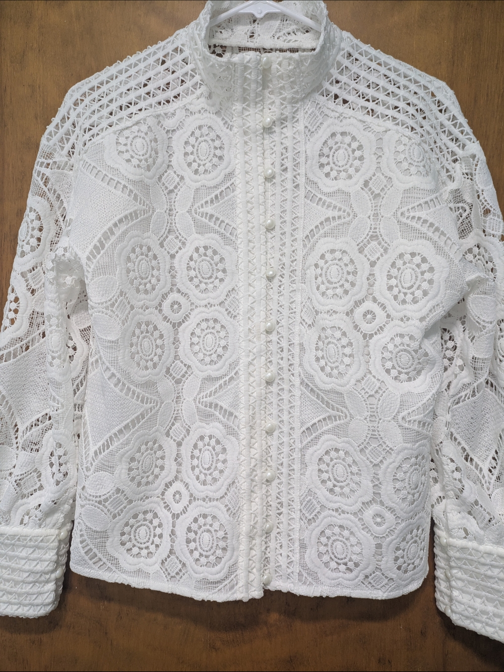 White Lace Button-Front Women's Top